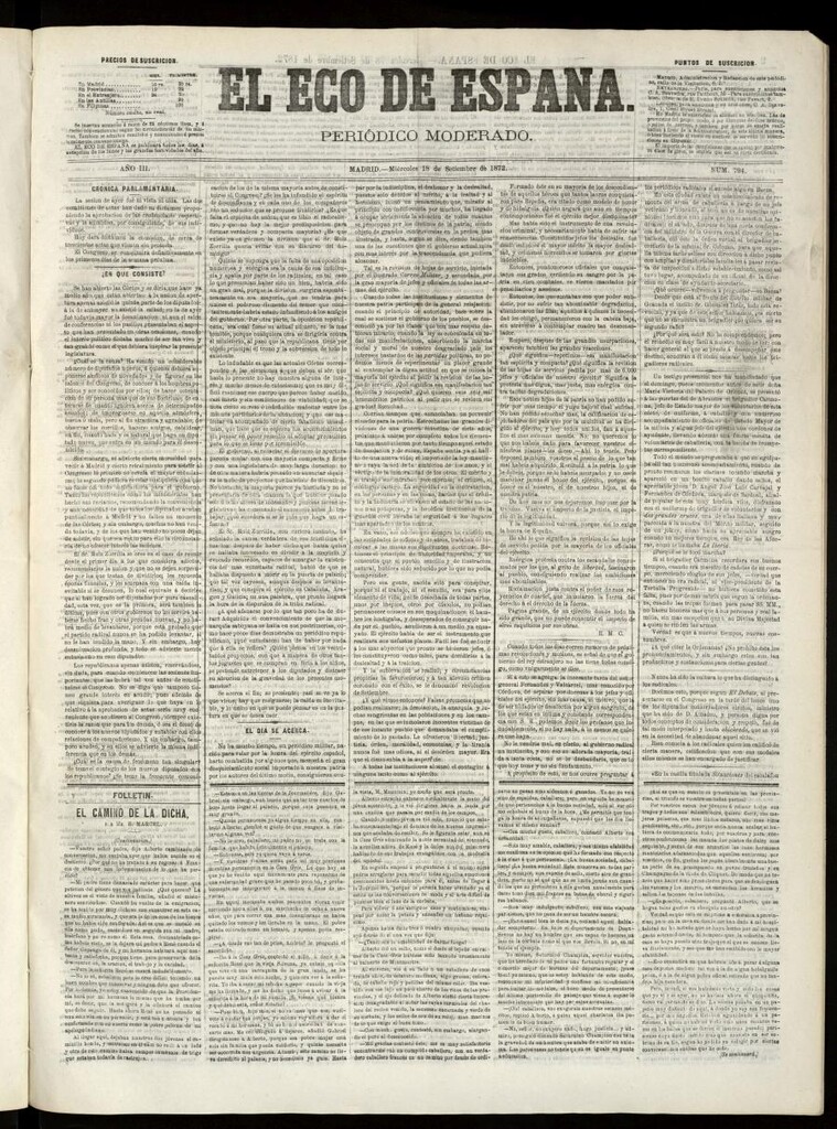 Miniatura de El Eco de España del 18 de septiembre de 1872