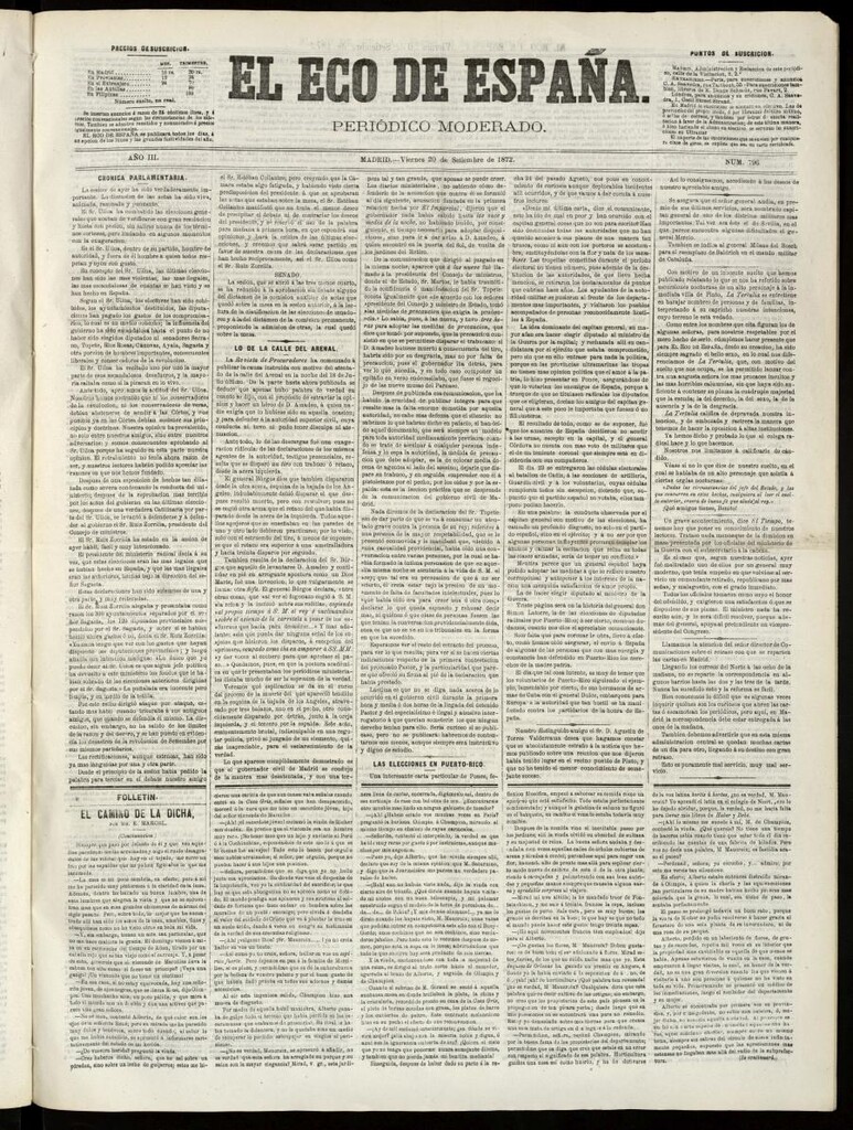 Miniatura de El Eco de España del 20 de septiembre de 1872