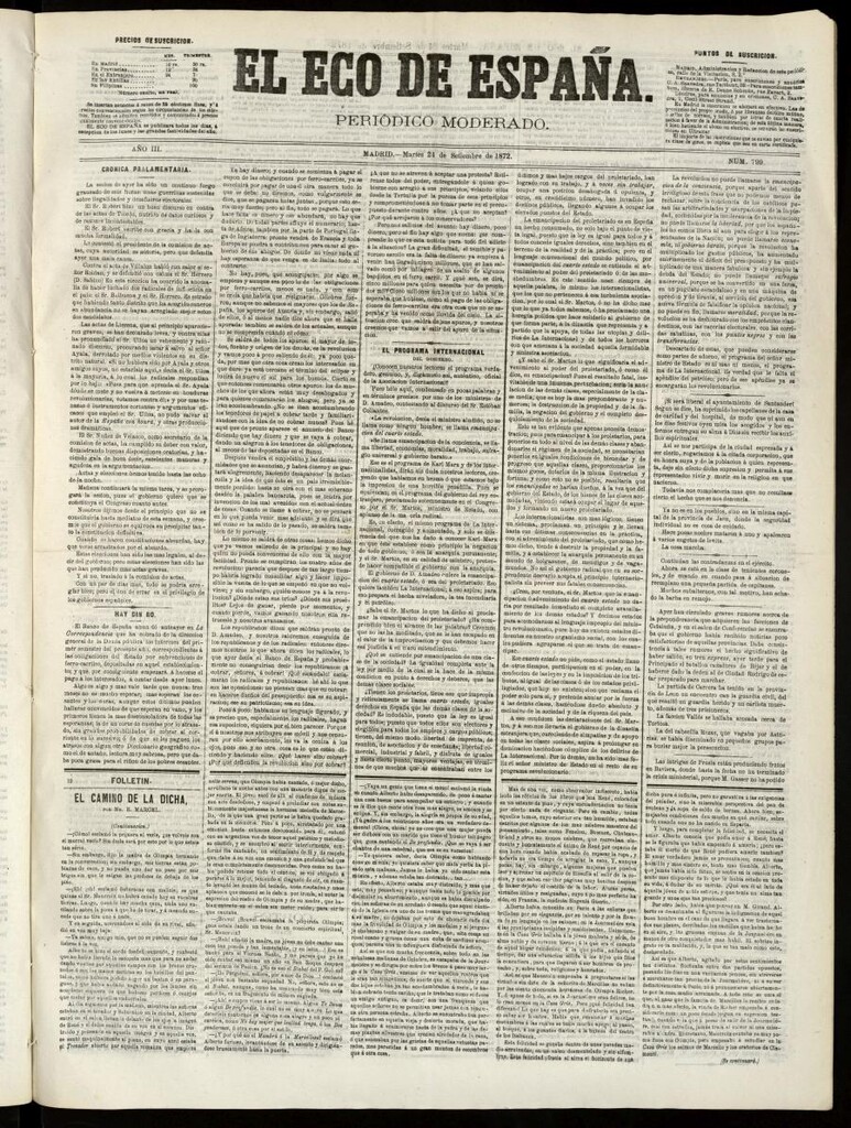 Miniatura de El Eco de España del 24 de septiembre de 1872