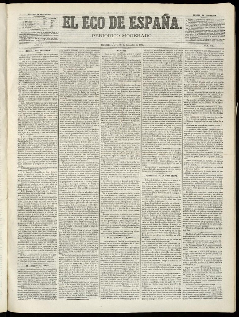 Miniatura de El Eco de España del 26 de septiembre de 1872