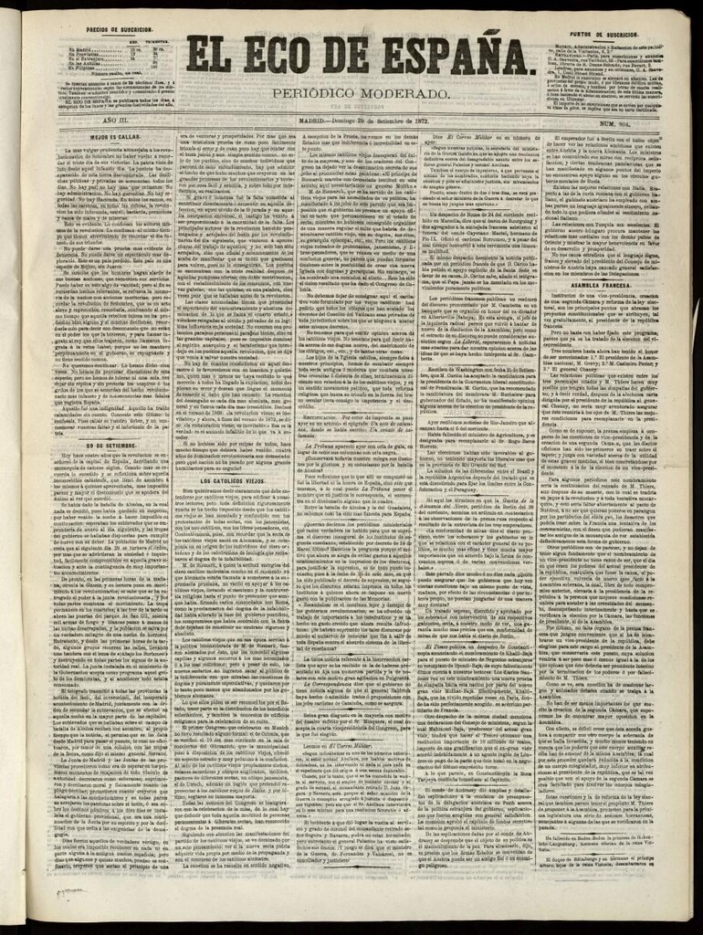 Miniatura de El Eco de España del 29 de septiembre de 1872