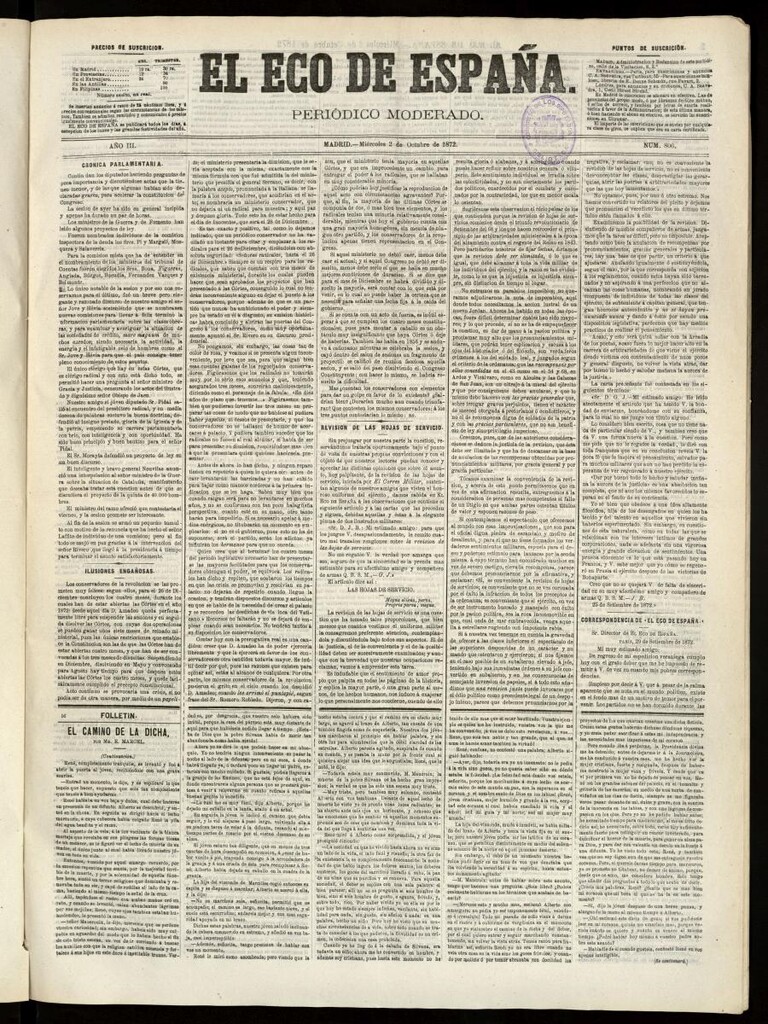 Miniatura de El Eco de España del 2 de octubre de 1872