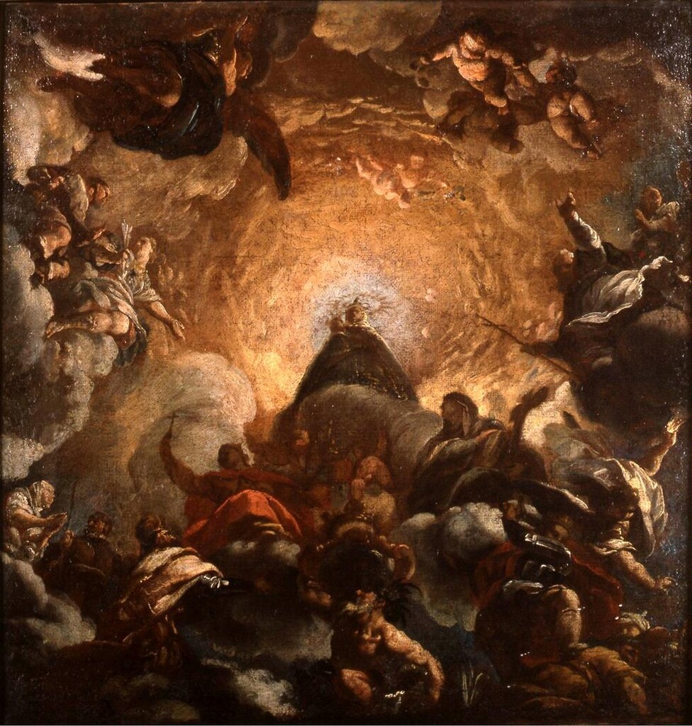 Miniatura de La Virgen de Atocha en Gloria y Santos