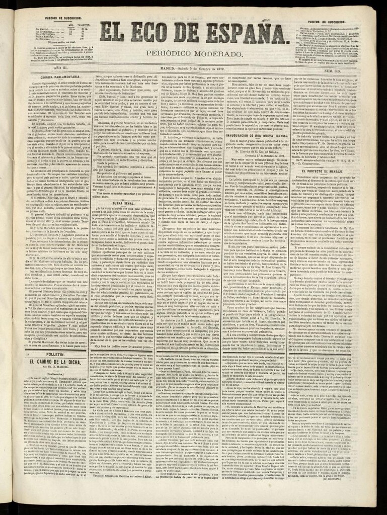 Miniatura de El Eco de España del 5 de octubre de 1872
