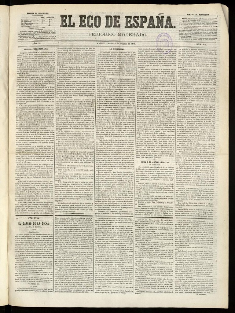 Miniatura de El Eco de España del 8 de octubre de 1872