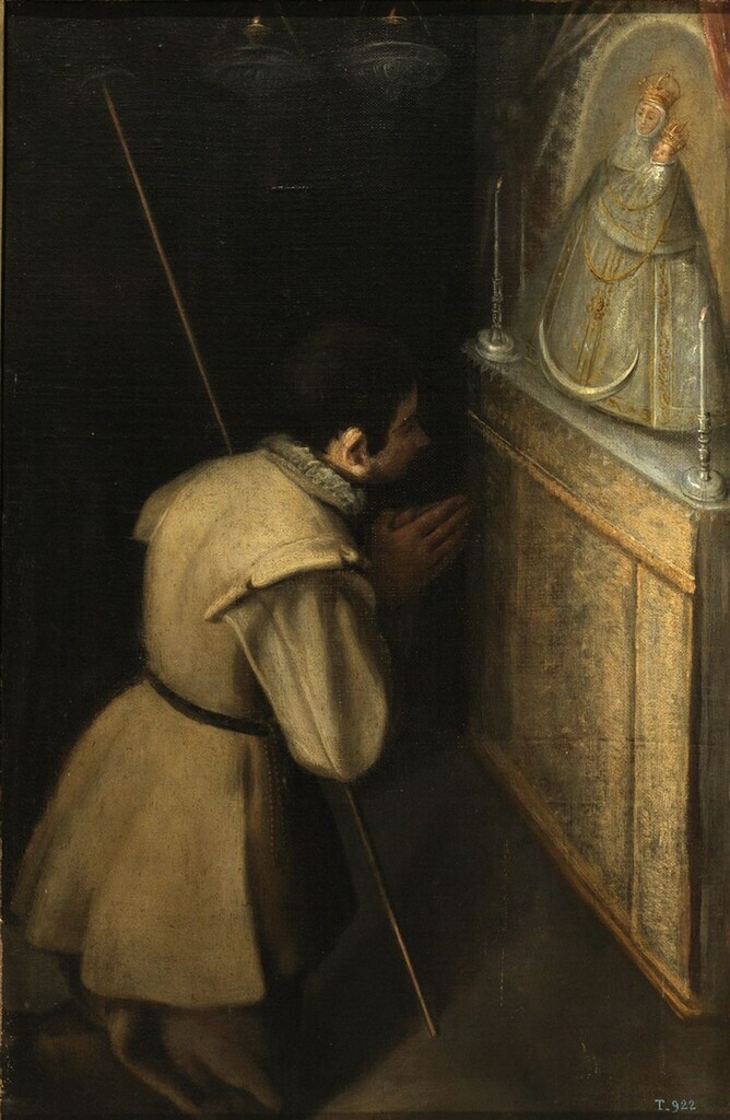 Miniatura de San Isidro en Oración ante la Imagen de la Virgen de Atocha