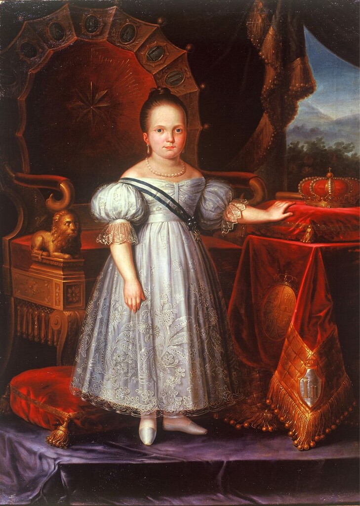 Miniatura de Isabel II, niña, ante el trono