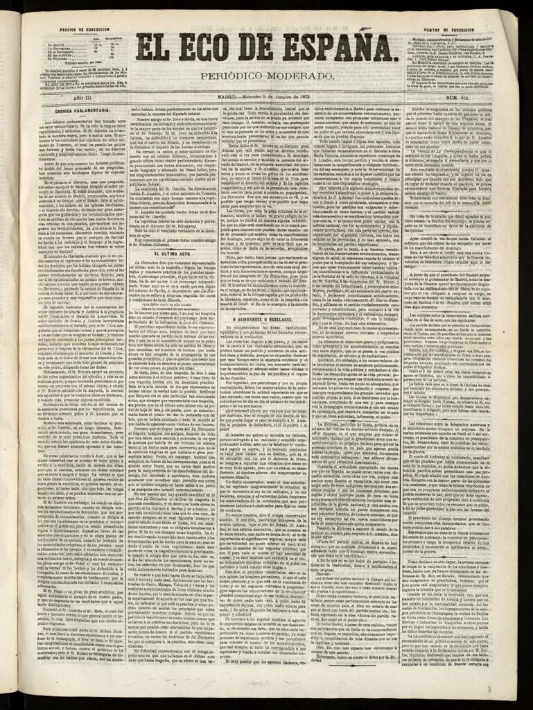 Miniatura de El Eco de España del 9 de octubre de 1872