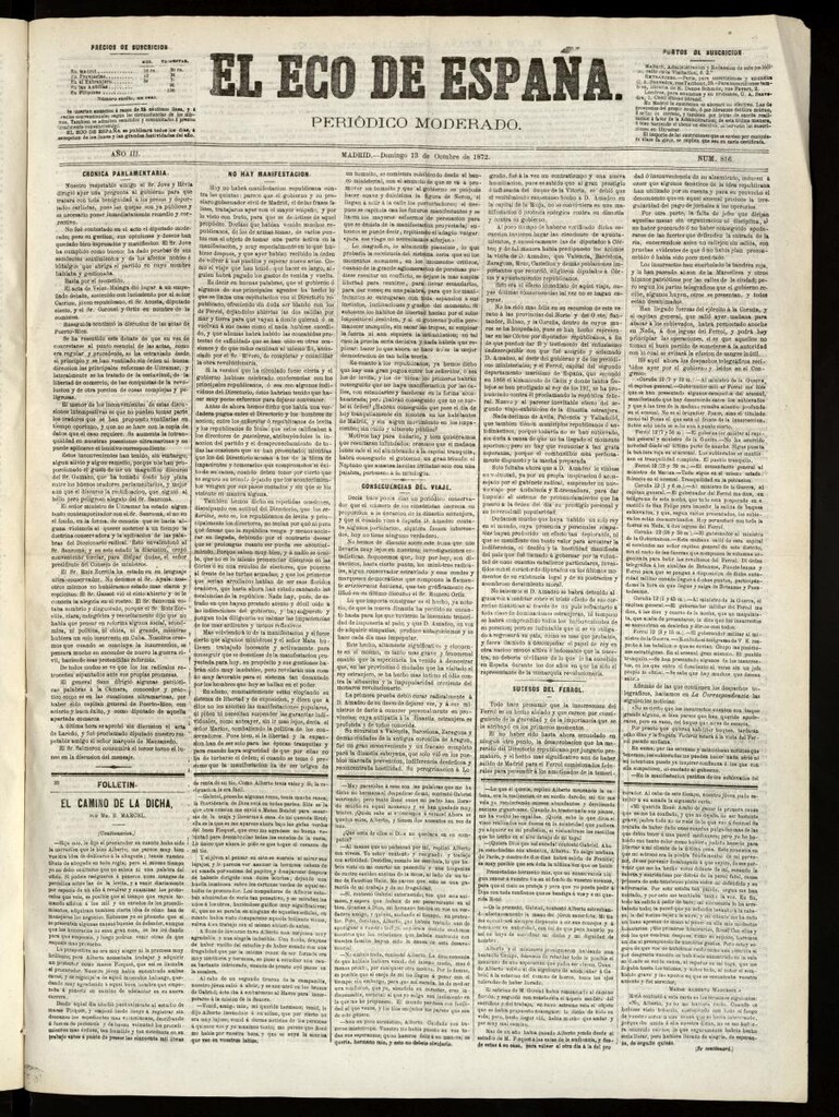 Miniatura de El Eco de España del 13 de octubre de 1872