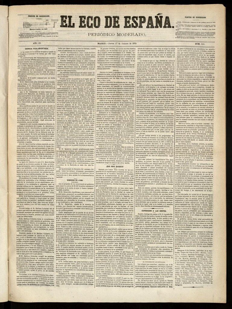 Miniatura de El Eco de España del 17 de octubre de 1872