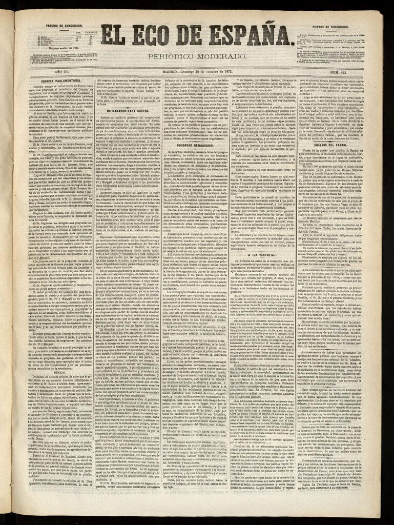 Miniatura de El Eco de España del 20 de octubre de 1872