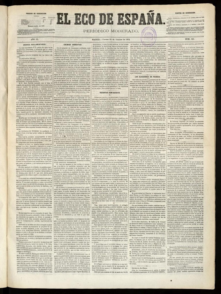 Miniatura de El Eco de España del 25 de octubre de 1872