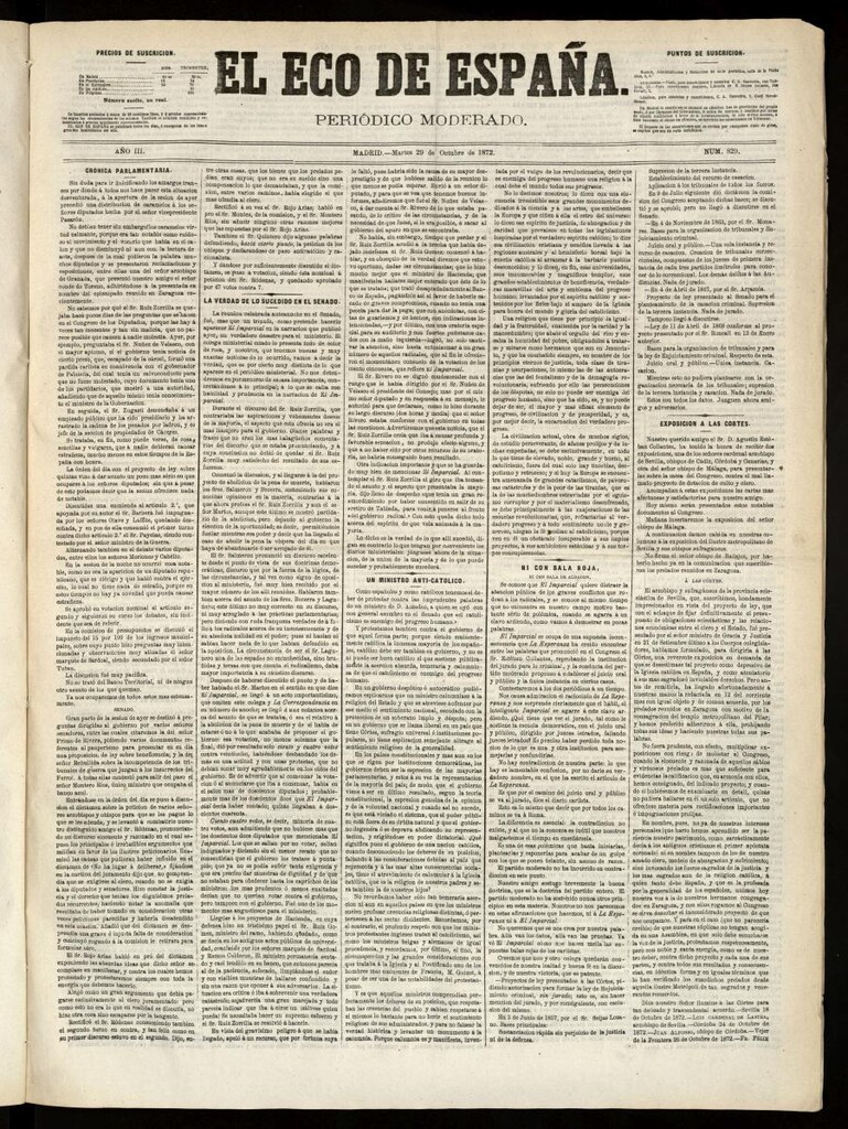 Miniatura de El Eco de España del 29 de octubre de 1872