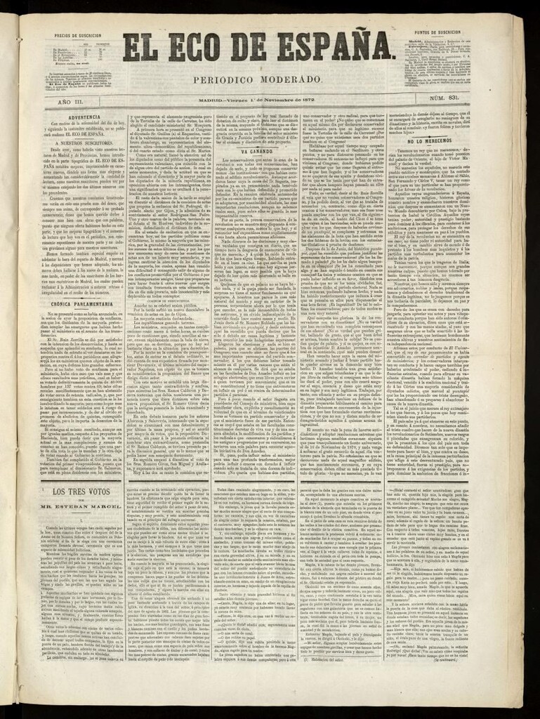 Miniatura de El Eco de España del 1 de noviembre de 1872