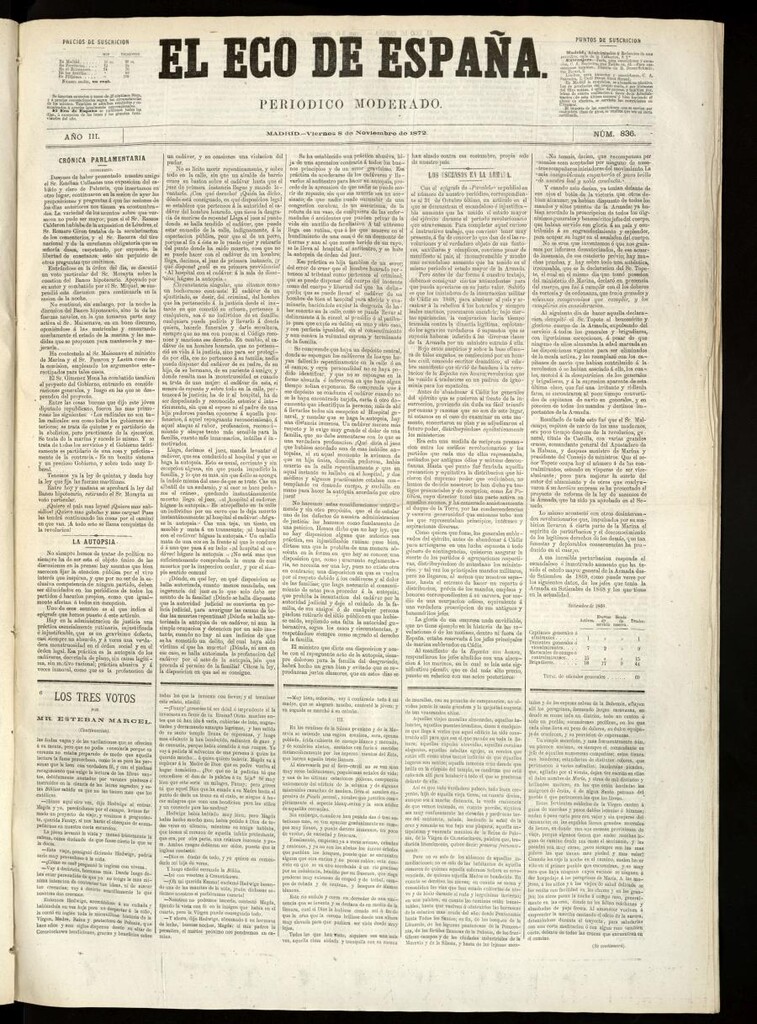 Miniatura de El Eco de España del 8 de noviembre de 1872