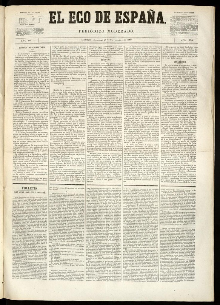 Miniatura de El Eco de España del 10 de noviembre de 1872