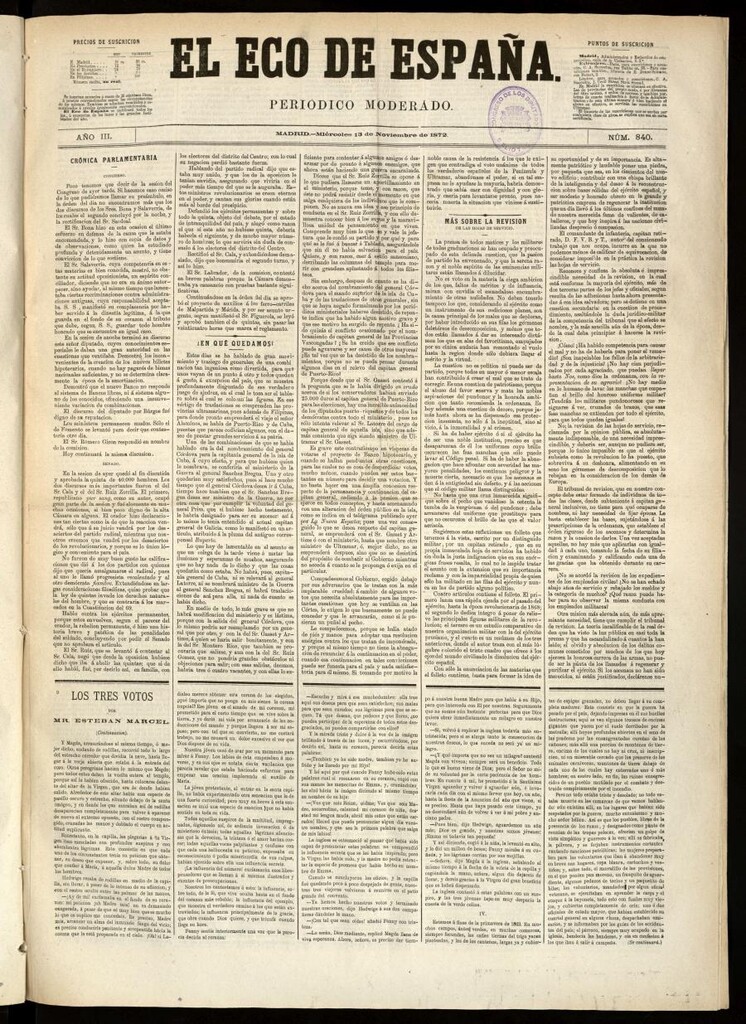 Miniatura de El Eco de España del 13 de noviembre de 1872