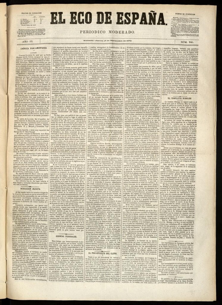 Miniatura de El Eco de España del 14 de noviembre de 1872