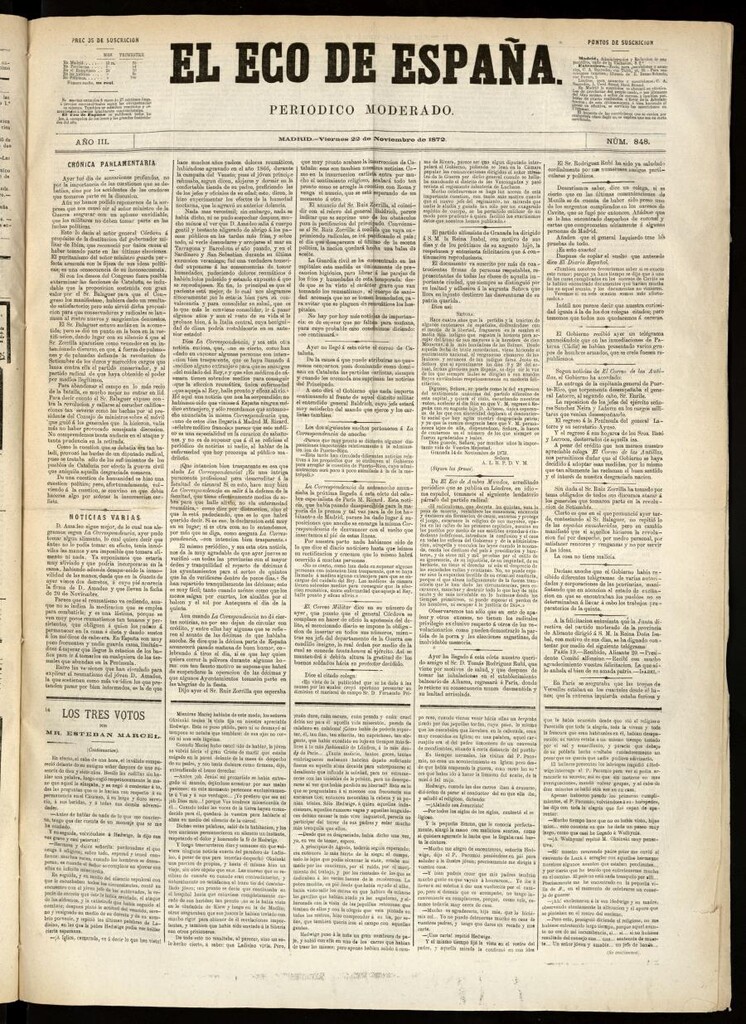 Miniatura de El Eco de España del 22 de noviembre de 1872