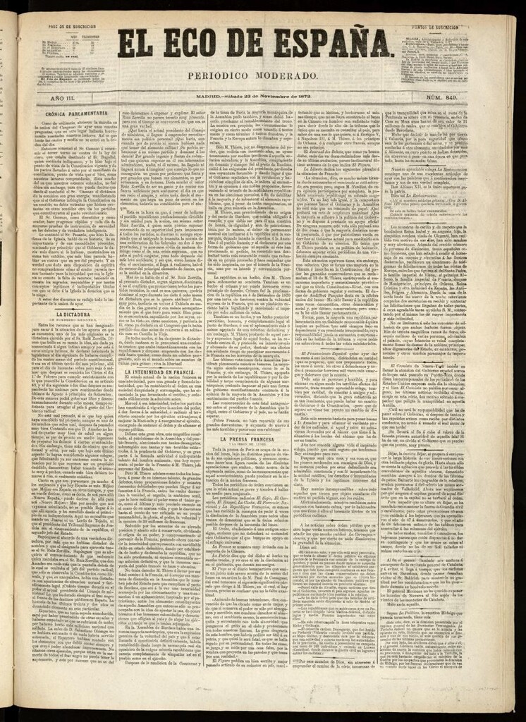 Miniatura de El Eco de España del 23 de noviembre de 1872
