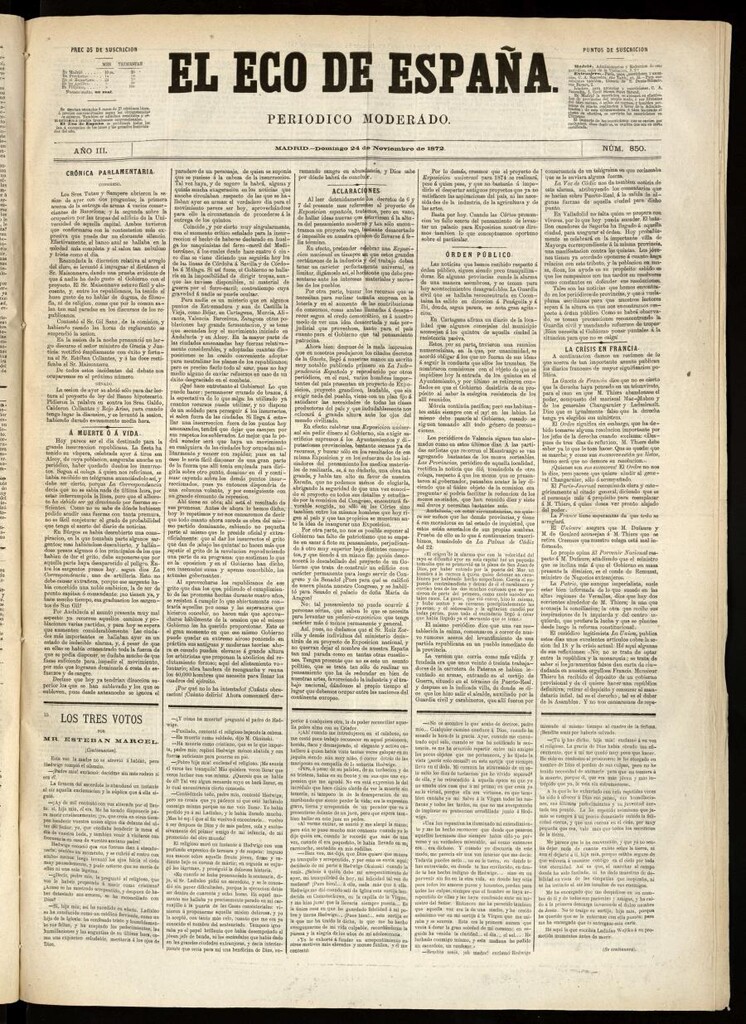 Miniatura de El Eco de España del 24 de noviembre de 1872