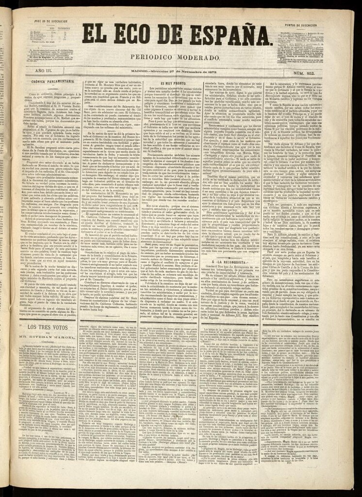 Miniatura de El Eco de España del 27 de noviembre de 1872