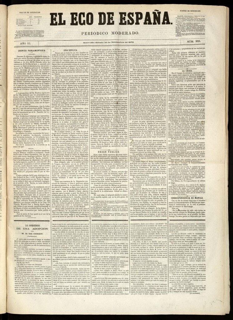 Miniatura de El Eco de España del 30 de noviembre de 1872