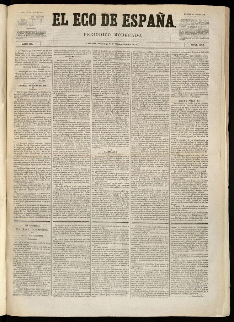 Miniatura de El Eco de España del 1 de diciembre de 1872