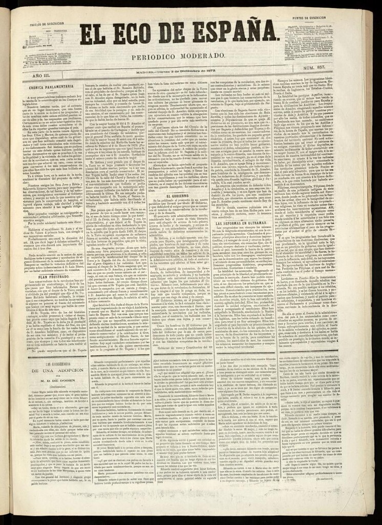 Miniatura de El Eco de España del 3 de diciembre de 1872