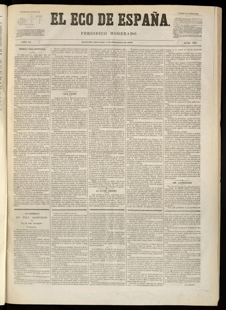 Miniatura de El Eco de España del 4 de diciembre de 1872