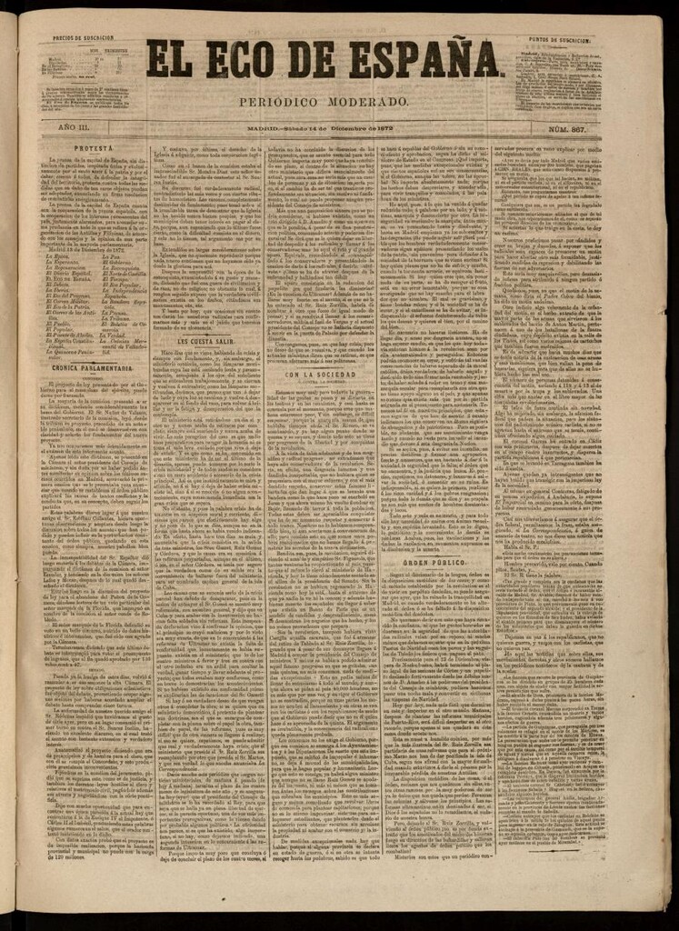 Miniatura de El Eco de España del 14 de diciembre de 1872