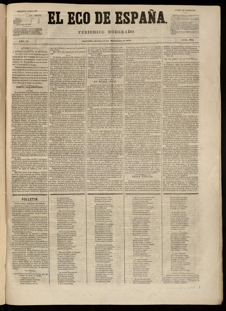 Miniatura de El Eco de España del 17 de diciembre de 1872