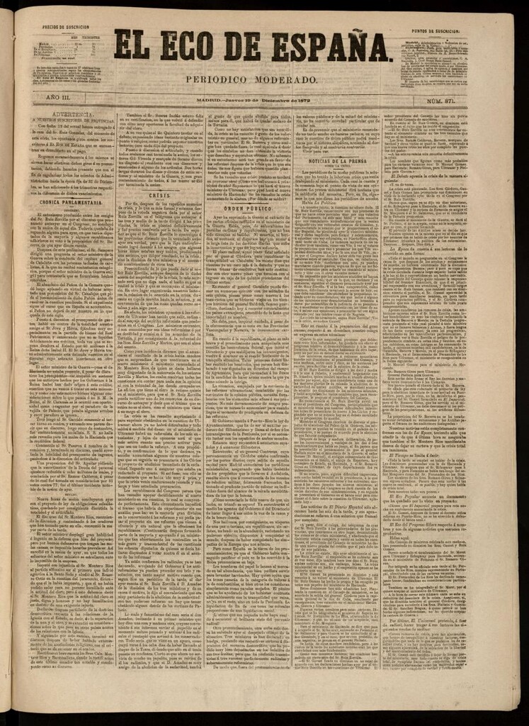 Miniatura de El Eco de España del 19 de diciembre de 1872