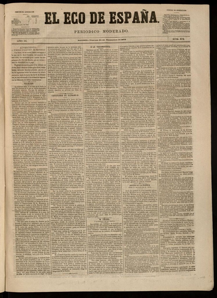 Miniatura de El Eco de España del 20 de diciembre de 1872