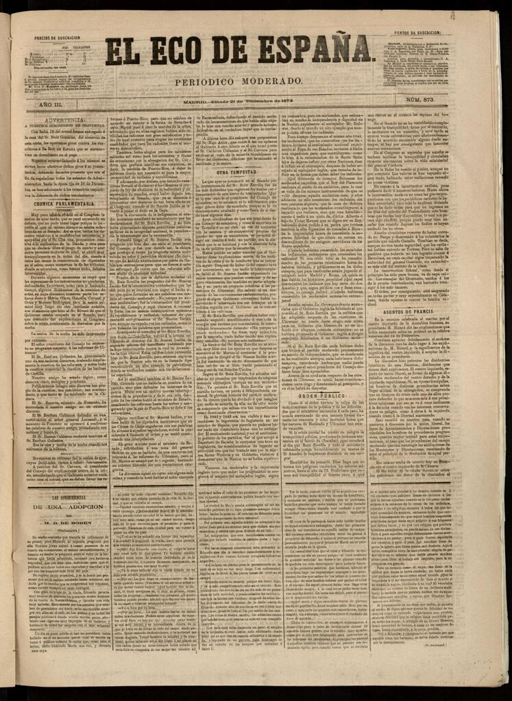 Miniatura de El Eco de España del 21 de diciembre de 1872