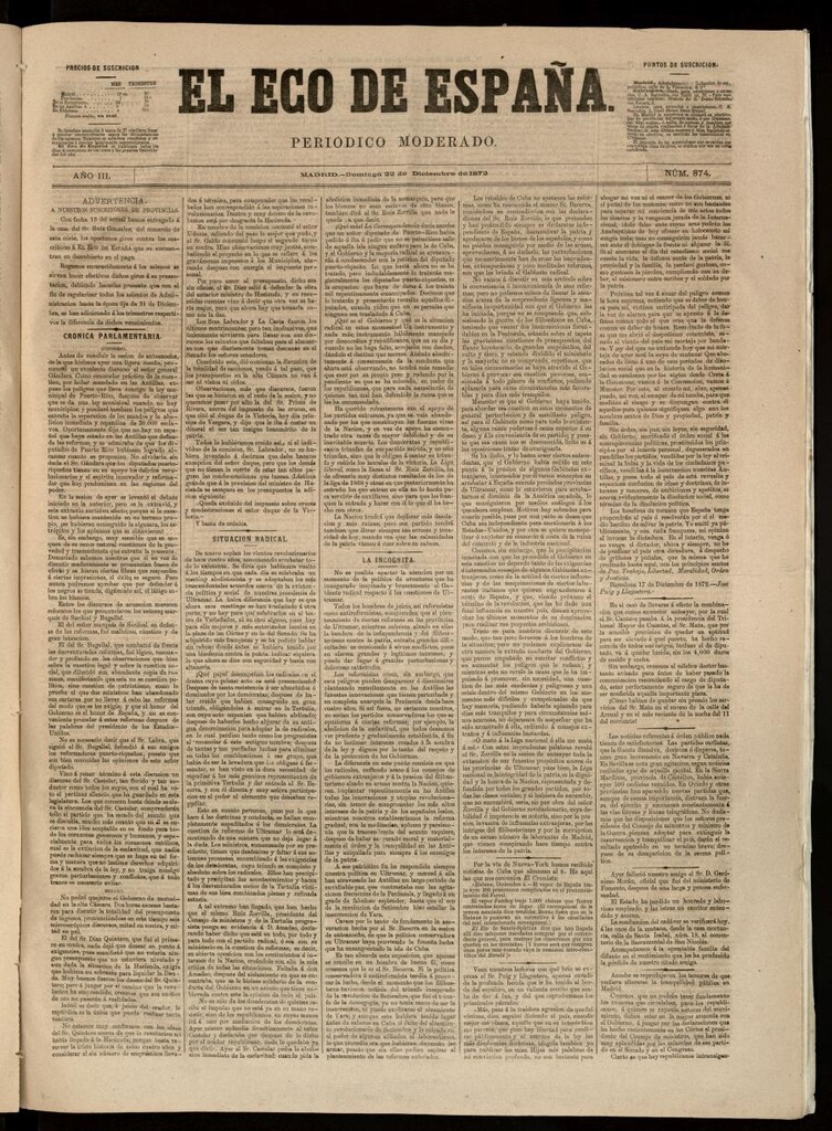 Miniatura de El Eco de España del 22 de diciembre de 1872