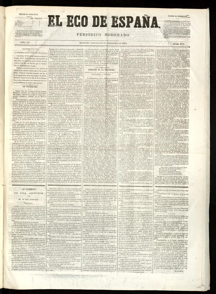 Miniatura de El Eco de España del 27 de diciembre de 1872