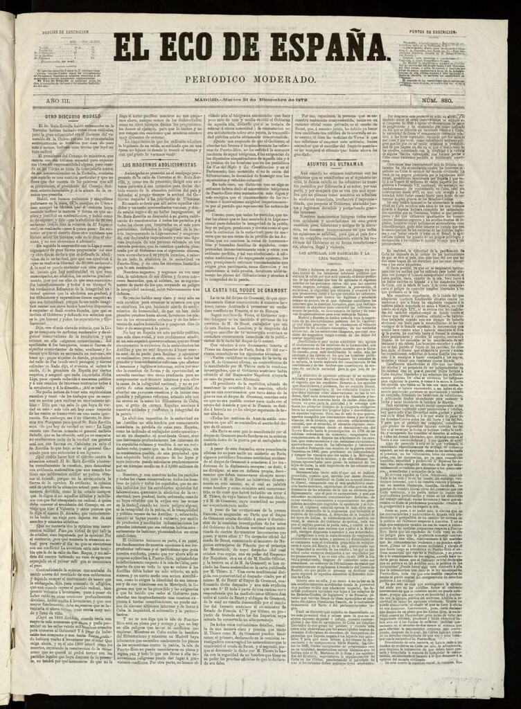 Miniatura de El Eco de España del 31 de diciembre de 1872