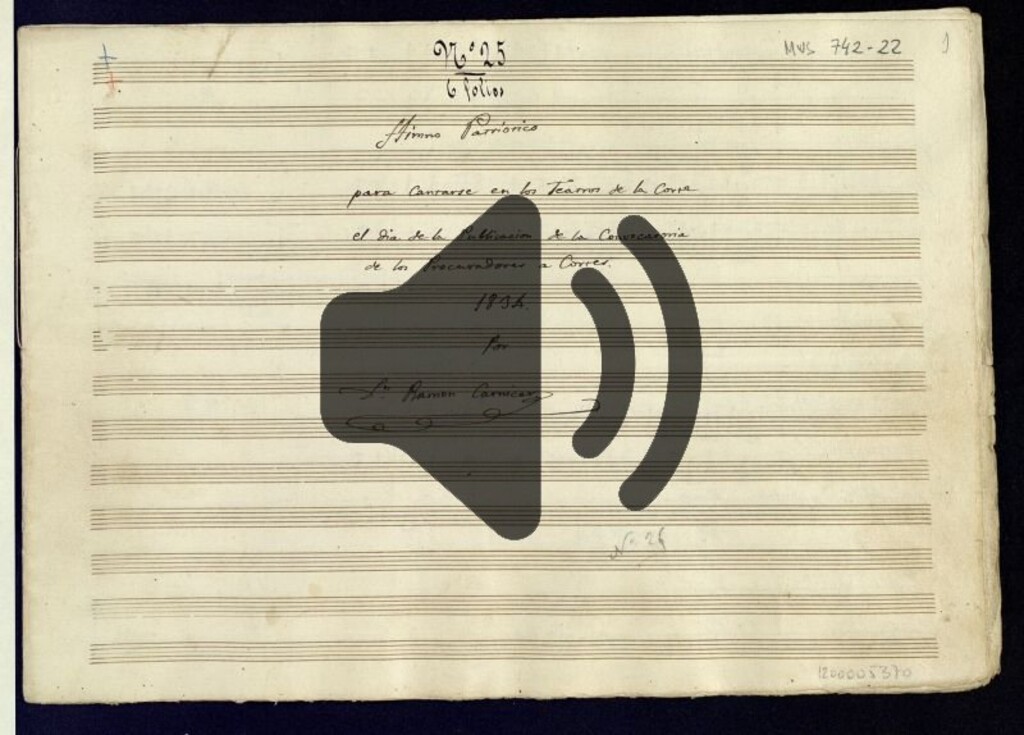 Miniatura de Himno patriótico para cantarse en los teatros de la corte el dia de la publicación de la convocatoria de los procuradores a Cortes