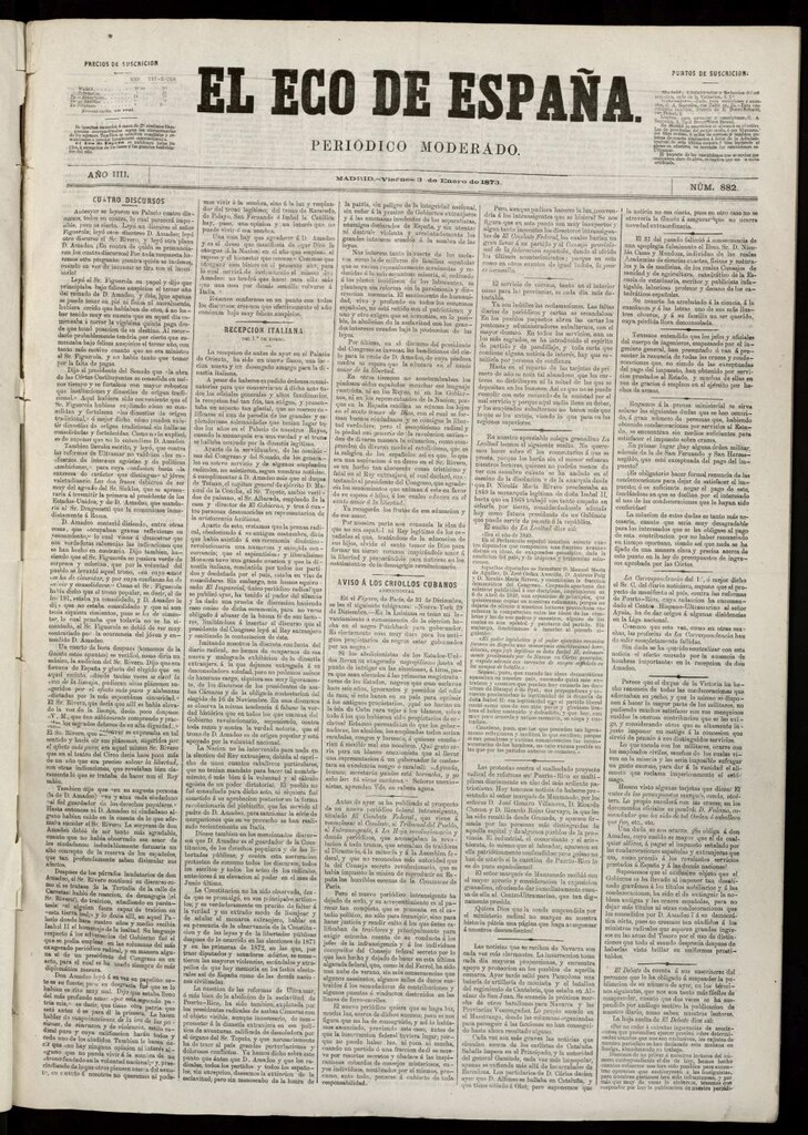Miniatura de El Eco de España del 3 de enero de 1873