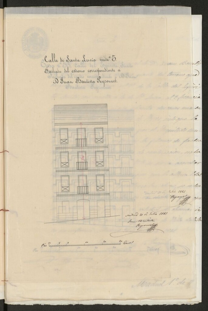 Miniatura de D. Juan Bautista Peironnet, dueño de una parte del terreno que ocupa la casa nº 35, calle de la Cruz del Espíritu Santo, en solicitud de licencia para construirla de nueva planta.