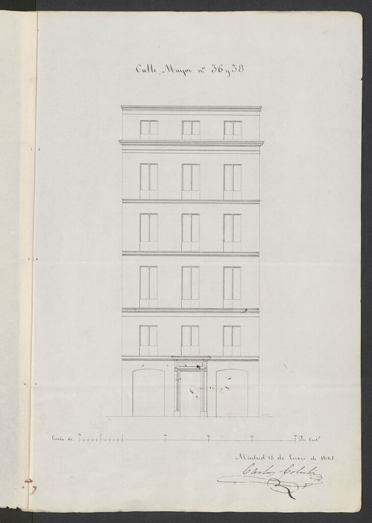 Miniatura de D. José de Murga y Reolid, en solicitud de licencia para edifica la casa de su propiedad calle Mayor nº 38, y agregarla a la del 36, también de su propiedad y construir con las dos una de mayores dimensiones.