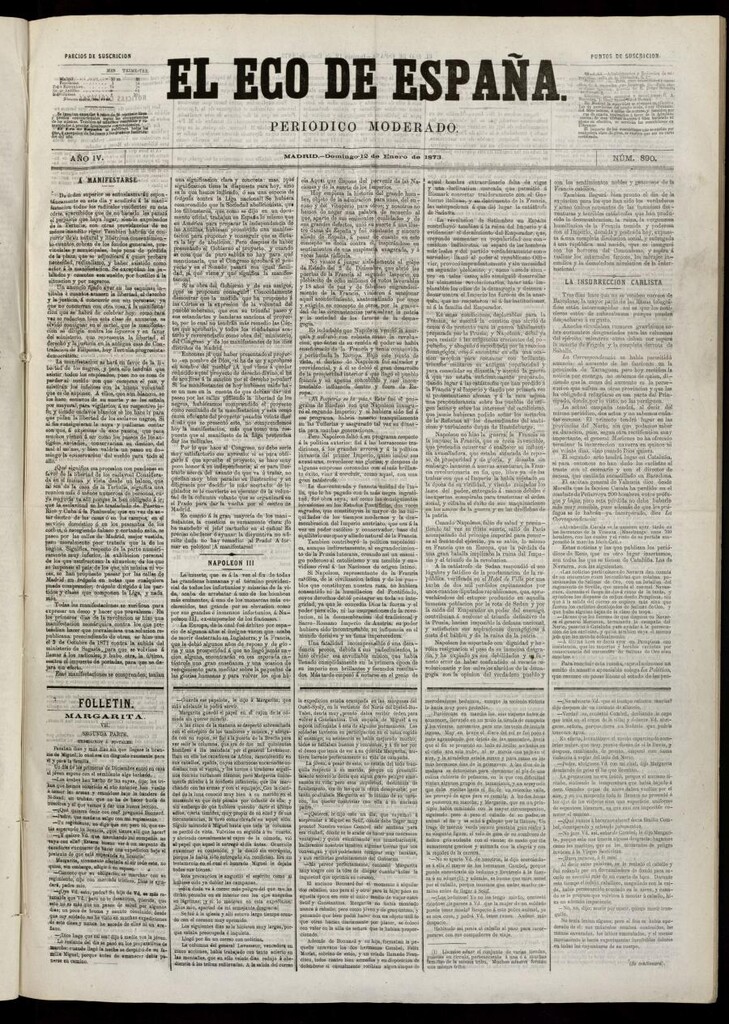 Miniatura de El Eco de España del 12 de enero de 1873