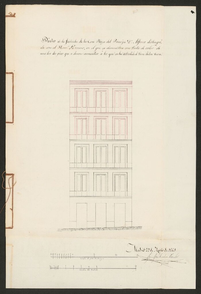 Miniatura de D. Emeterio de Llano, dueño de la casa Plazuela del Príncipe D. Alfonso nº 12, en solicitud de licencia para aumentar dos pisos mas sobre los que ya tiene.