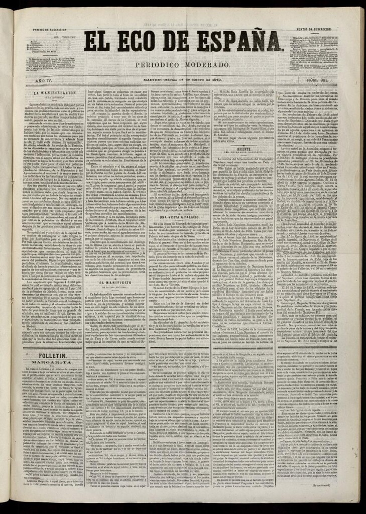Miniatura de El Eco de España del 14 de enero de 1873