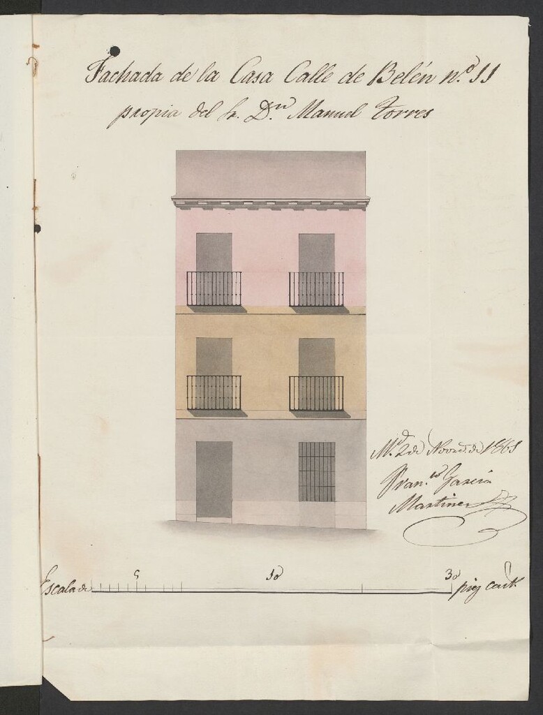 Miniatura de D. Manuel Torres, dueño de la casa calle de Belén nº 15, en solicitud de licencia para convertir la boardilla en piso 2º y hacer otras varias obras.