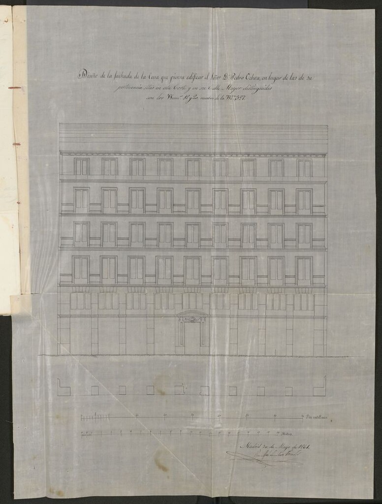 Miniatura de D. Pedro de Ochoa en solicitud de licencia ara construir de nueva planta las casa de su propiedad sita en las calle Mayor nº 18 y 20.