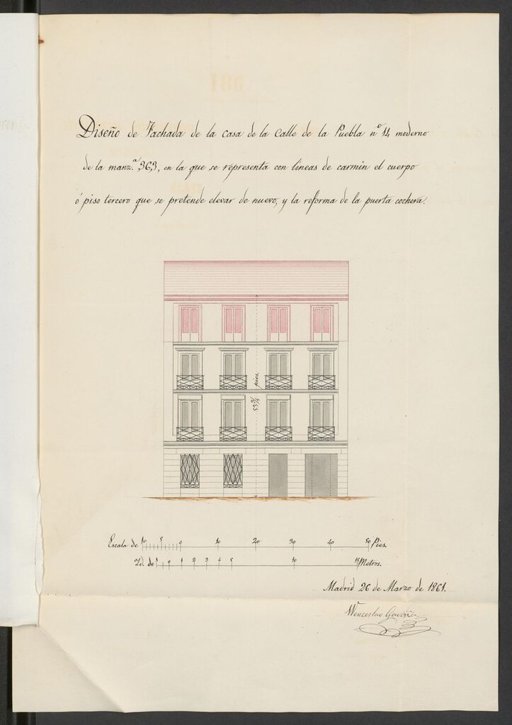 Miniatura de D. Wenceslao Gabiña en representación de D. Manuel Paternina, en solicitud de licencia para construir piso tercero y hacer otras varias obras en la casa de su propiedad sita en la calle de la Puebla nº 14.