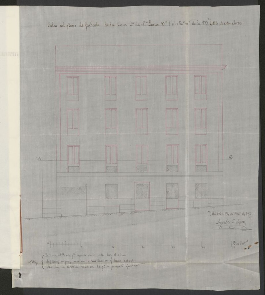 Miniatura de D. Leopoldo Zoilo López, en solicitud de licencia para levantar tres pisos y rasgar los huecos de la casa calle de Santa Lucía nº 1 duplicado, manzana 484.