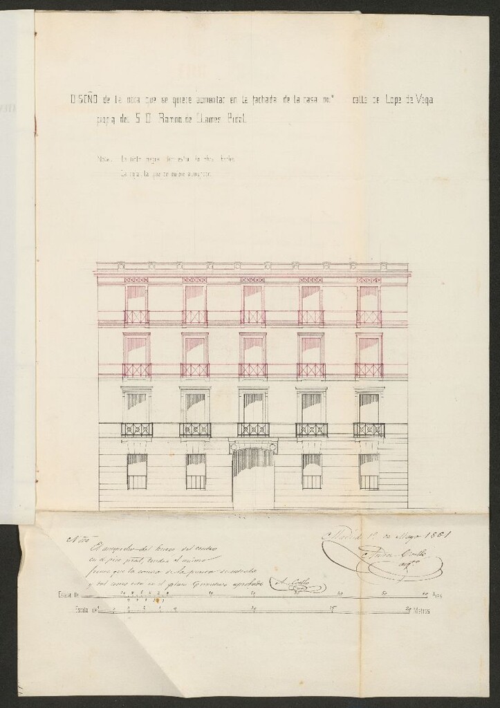Miniatura de D. Ramón Llames t Pidal, dueño actualmente de la casa nº 46 y 48 de la calle de Lope de Vega, en solicitud de licencia para aumentar un 2º y 3º piso y hacer otras variaciones en la fachada.